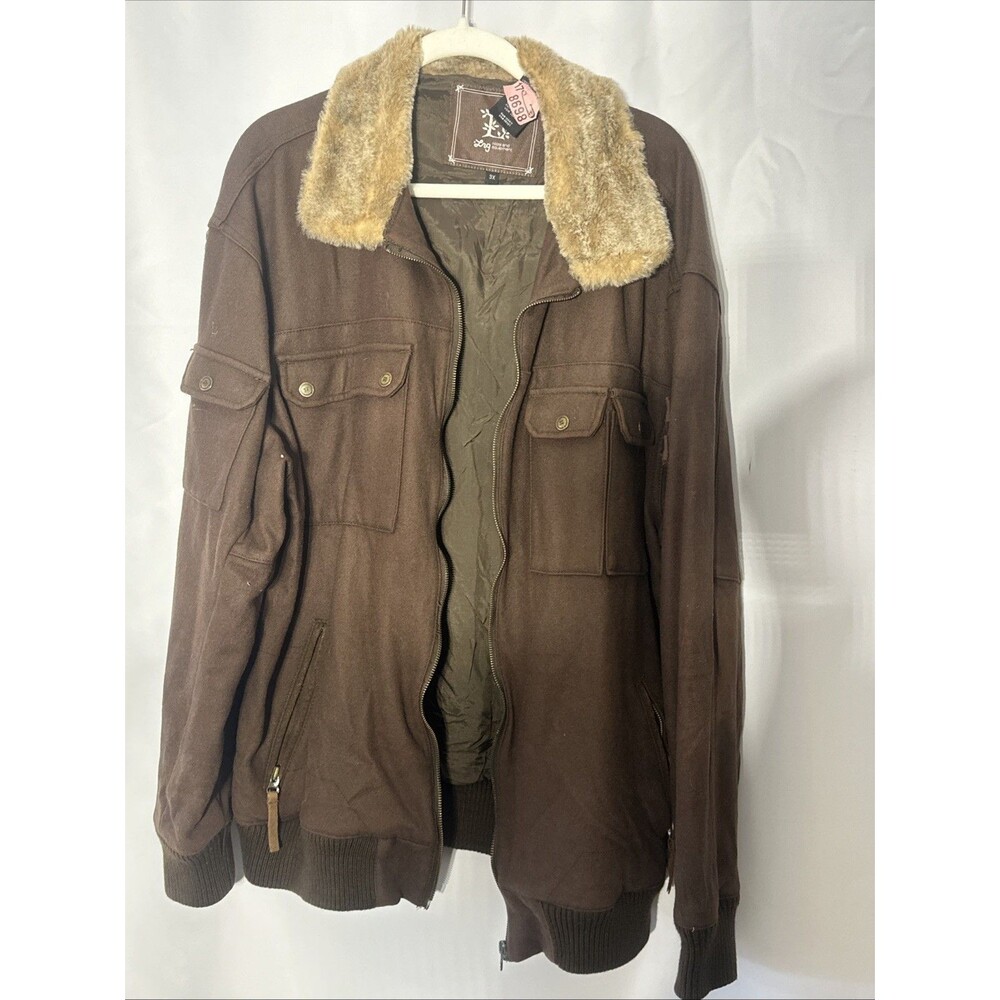 LRG Lifted Research Group Brown Leather Jacket Size Large Vintage OG Y2K